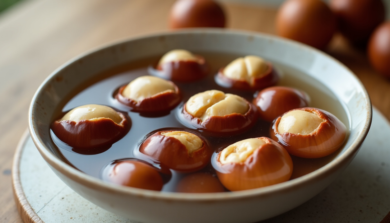 Châtaignes incisées trempant dans un bol d