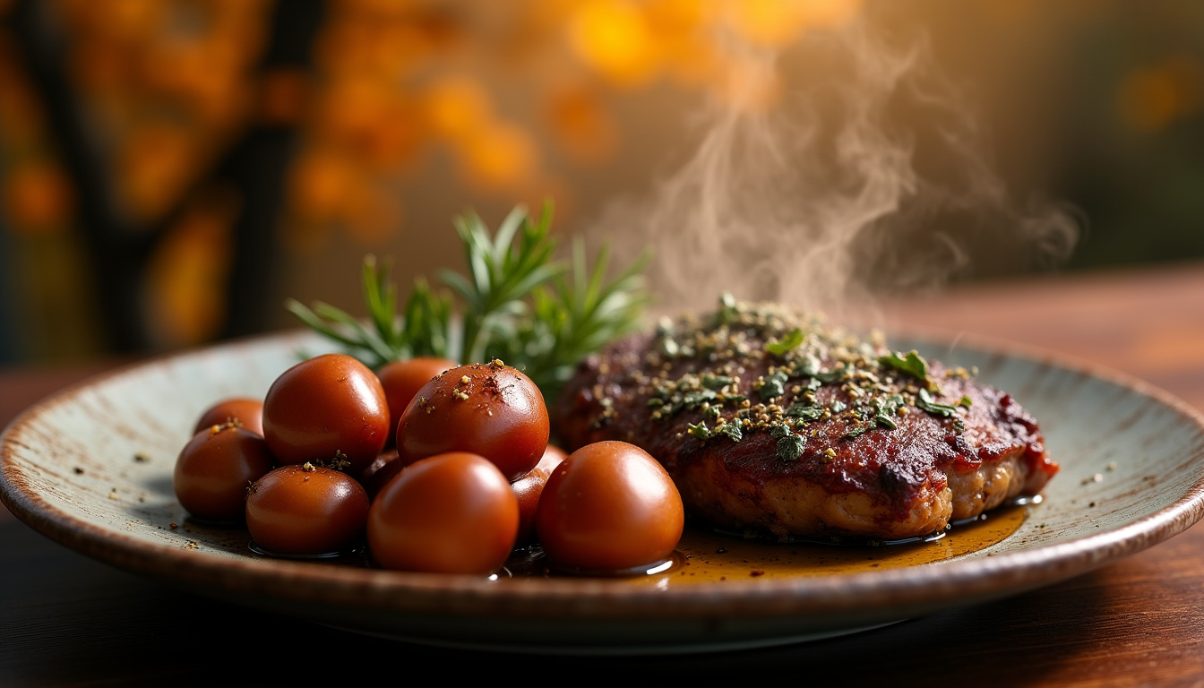 Châtaignes rôties présentées dans une assiette en accompagnement de viande