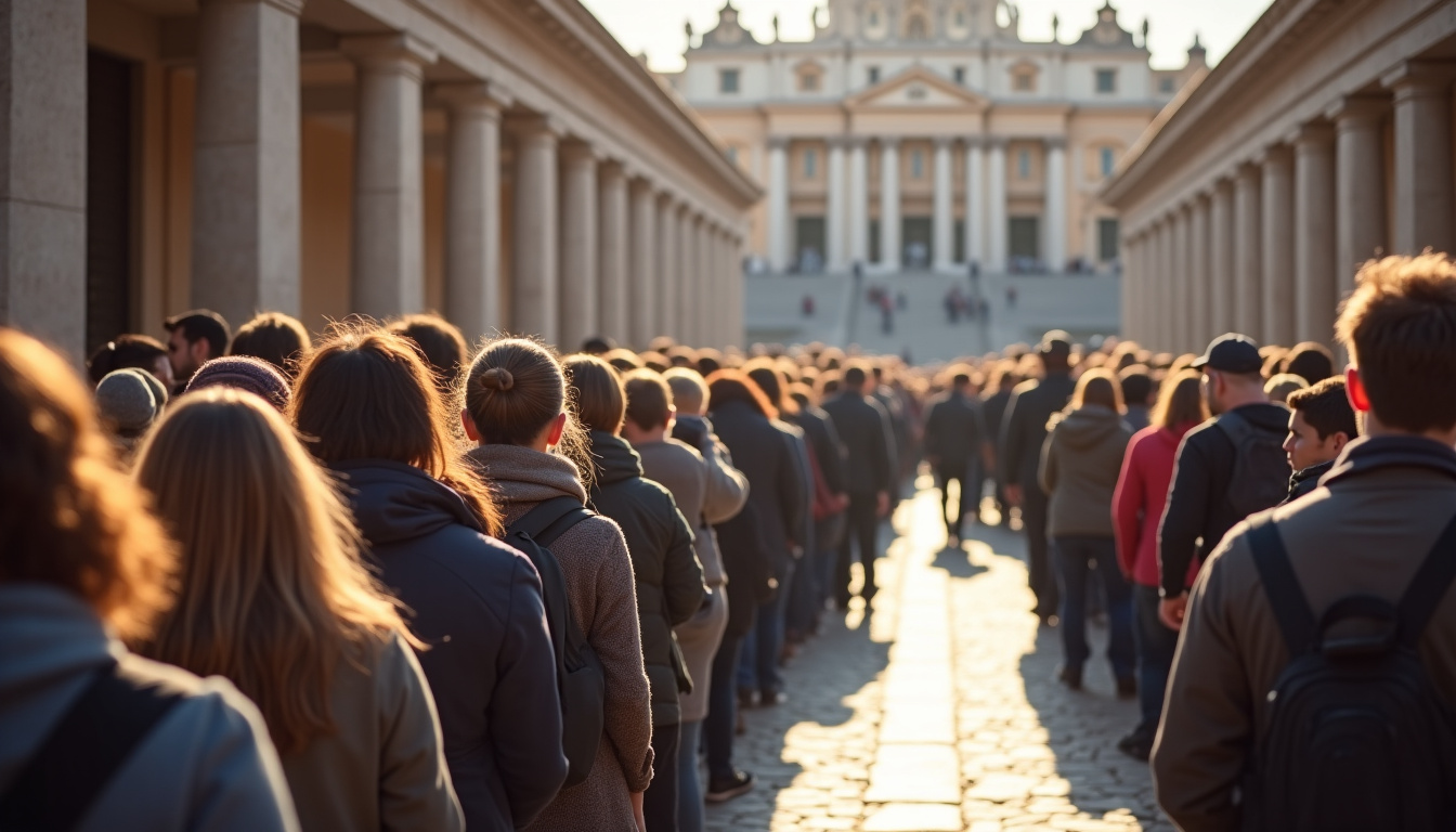 File d’attente devant les Musées du Vatican pour accéder à la Chapelle Sixtine