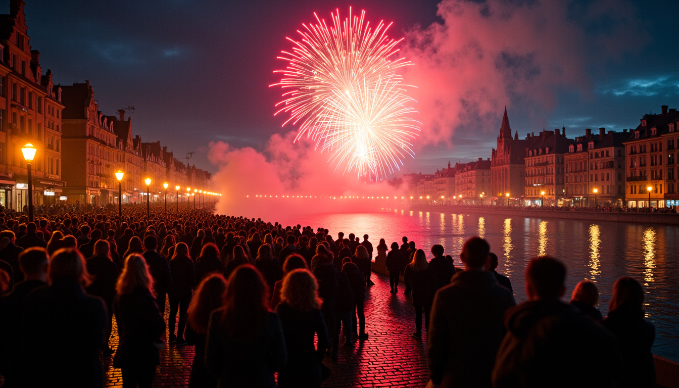 Foule sur les quais de Nantes attendant le feu d