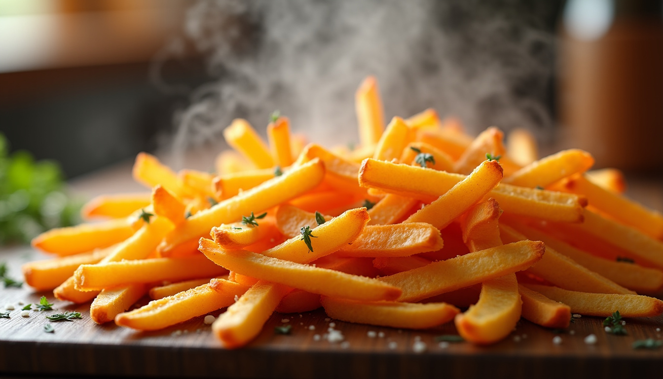 Frites de rutabaga dorées et croustillantes sortant du four