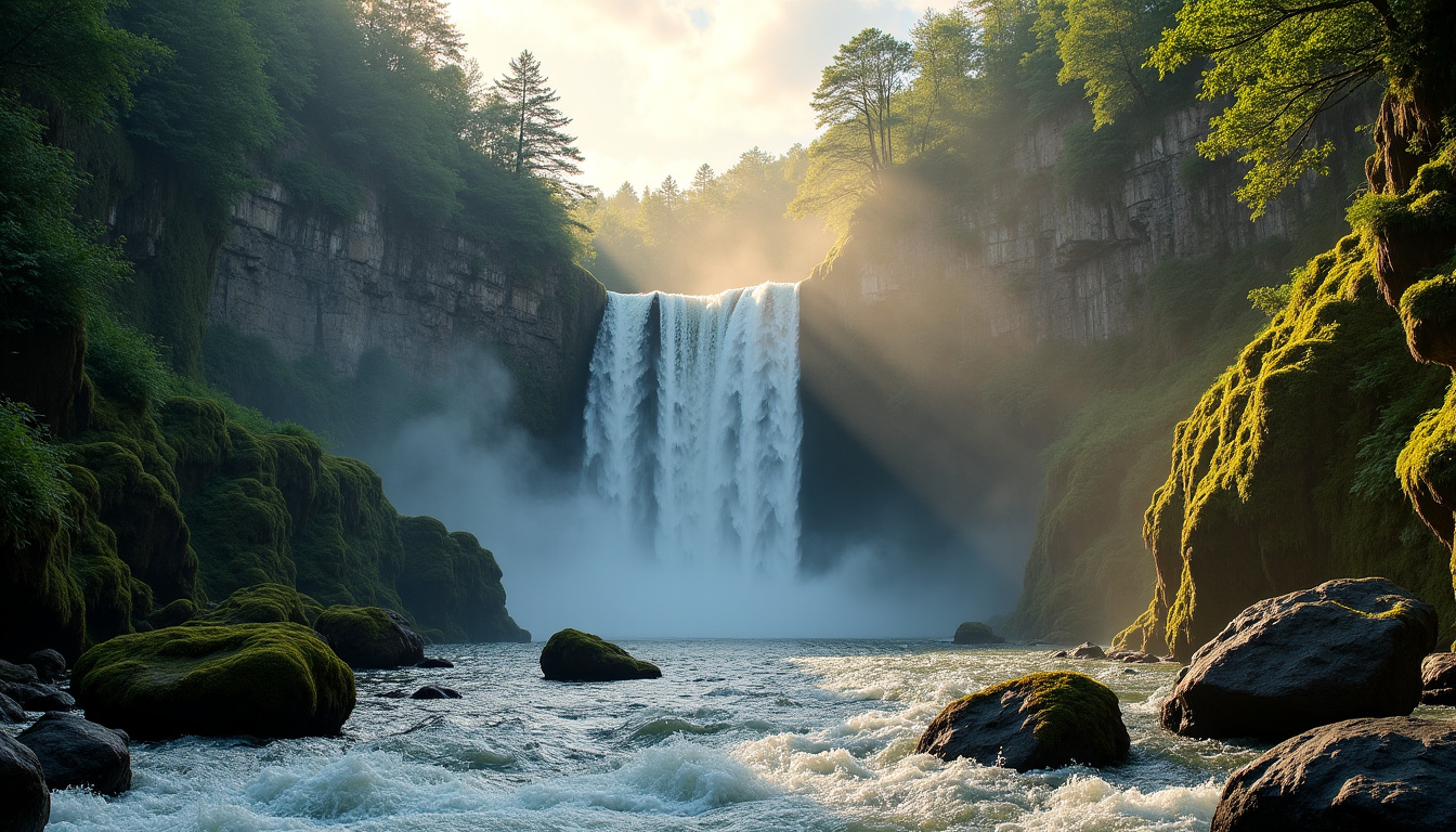 Le Gour de la Sompe en pleine force après de fortes pluies, entouré de rochers en forme de marmites de sorcière