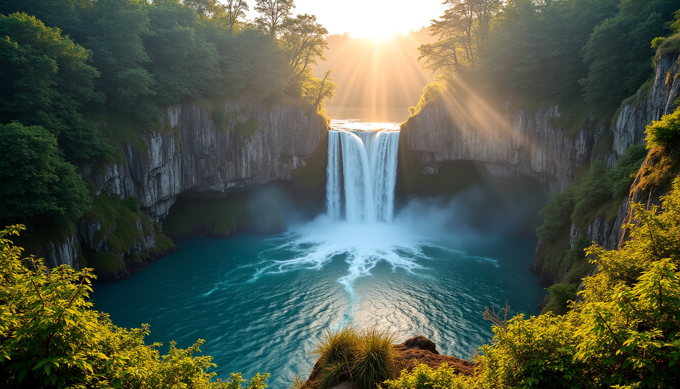 Vue panoramique de la cascade du Ray-Pic entourée d