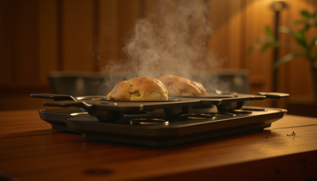Appareil à raclette SilverCrest avec plaque amovible, poêlons et spatules sur une table en bois