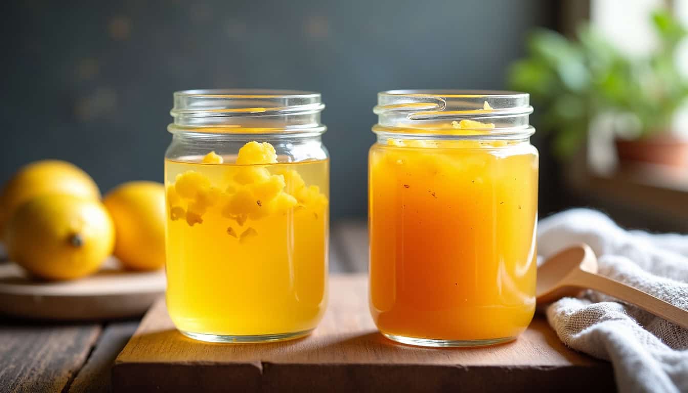 Comparaison visuelle entre confiture de citrons et marmelade, montrant la différence de texture et de taille des morceaux d