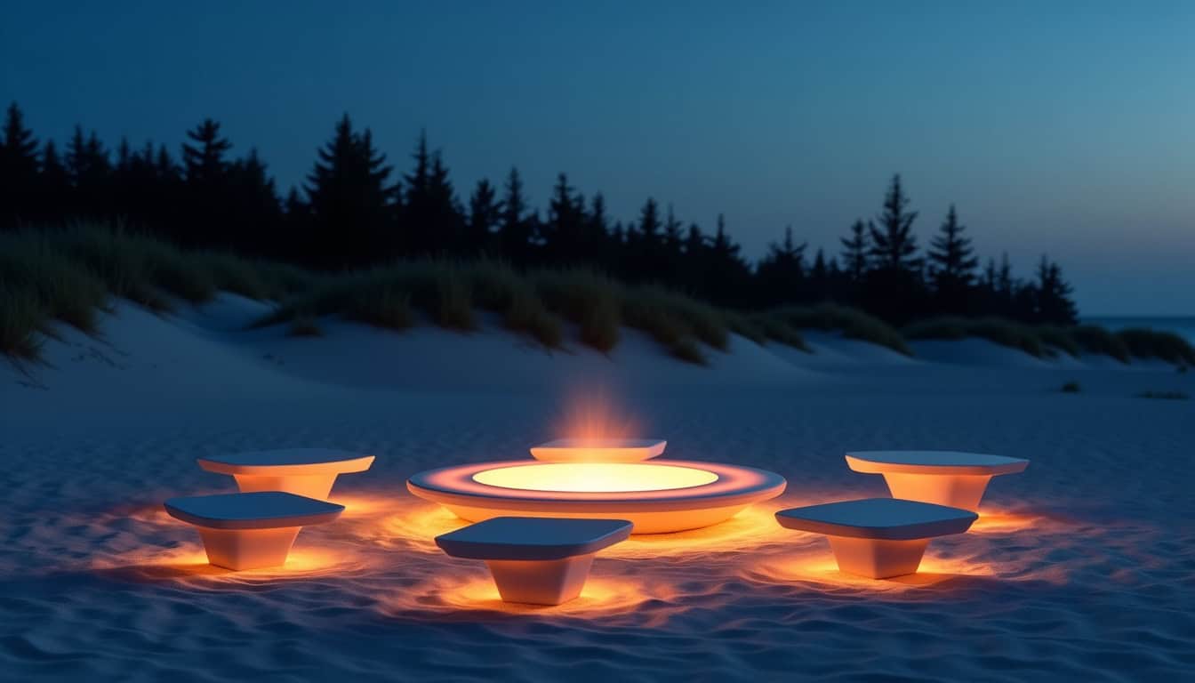 Mobilier lumineux inspiré du braséro sur la plage des Cabassons