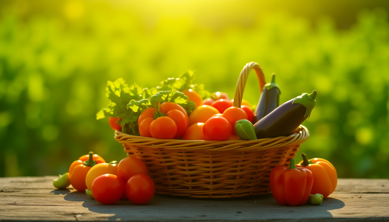 Panier rempli de légumes de saison en août