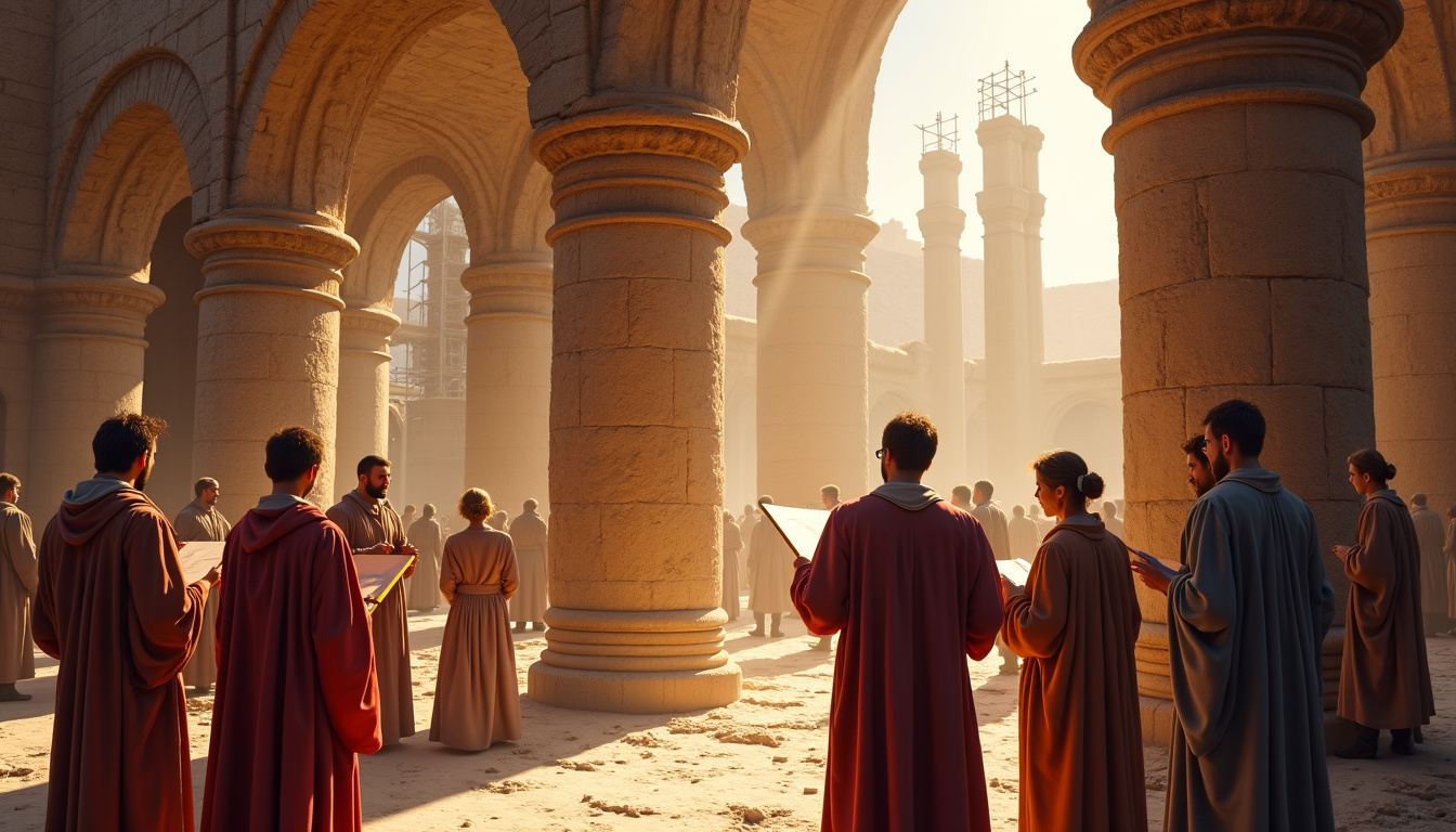 Reconstruction de la basilique Saint-Pierre durant la Renaissance avec les architectes au travail
