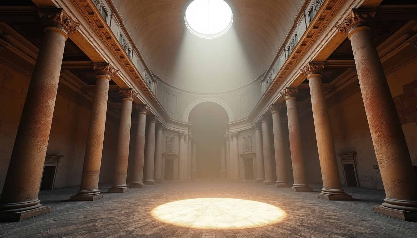 Vue intérieure du Panthéon avec la lumière filtrée par l’oculus