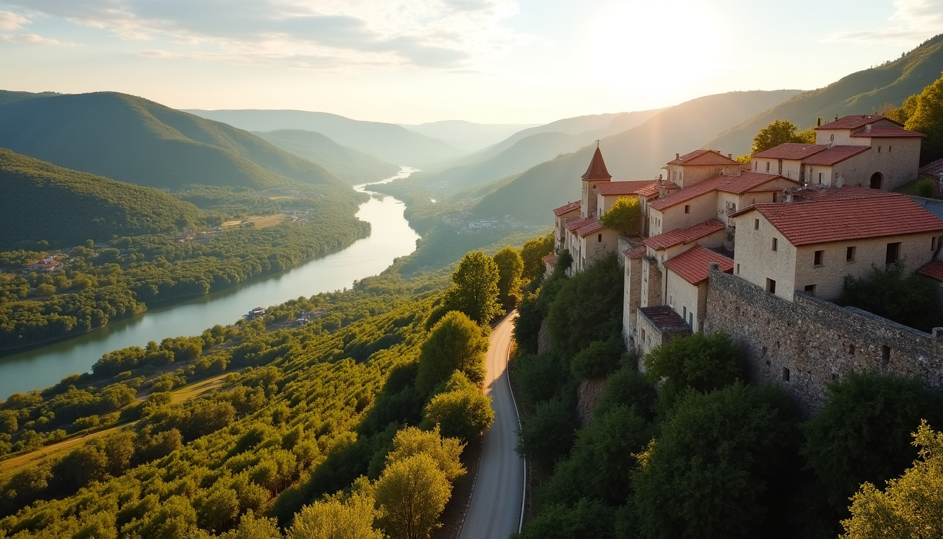 Vue panoramique du village de Cruas, Ardèche, bord de Rhône