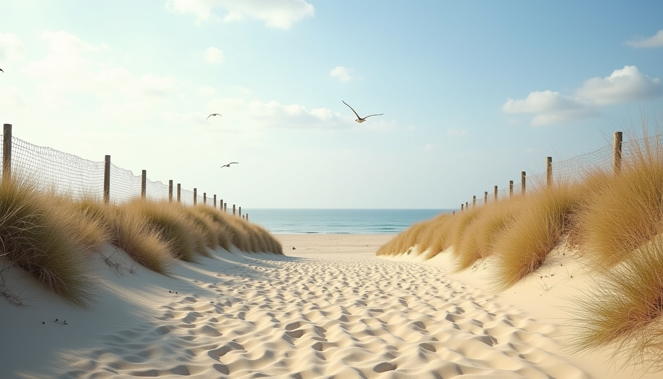 Dune protégée avec grillage et végétation stabilisante à la plage de Sainte-Croix