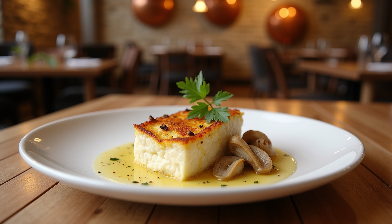 Plat contemporain inspiré de la cuisine savoyarde présenté dans un restaurant d'Aix-les-Bains