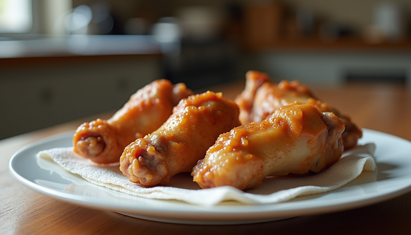 Séchage des ailes de poulet avec du papier absorbant avant cuisson