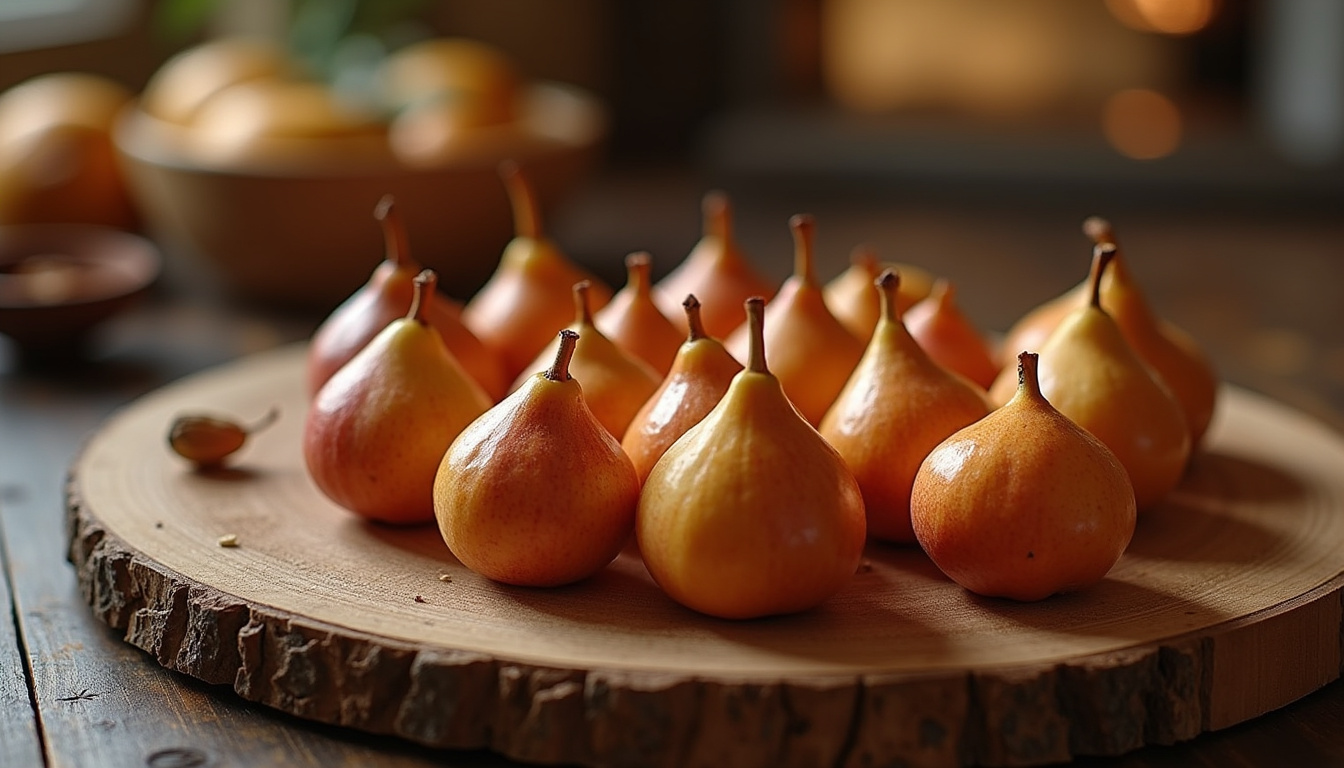 Sélection de figues bien mûres sur une planche en bois, prêtes à être séchées