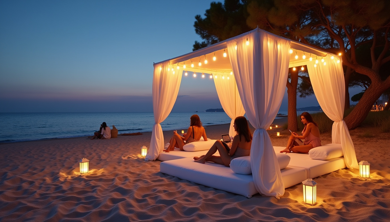 Soirée lounge sur la Plage Beau Rivage à Nice avec DJ, ambiance feutrée et lumières tamisées