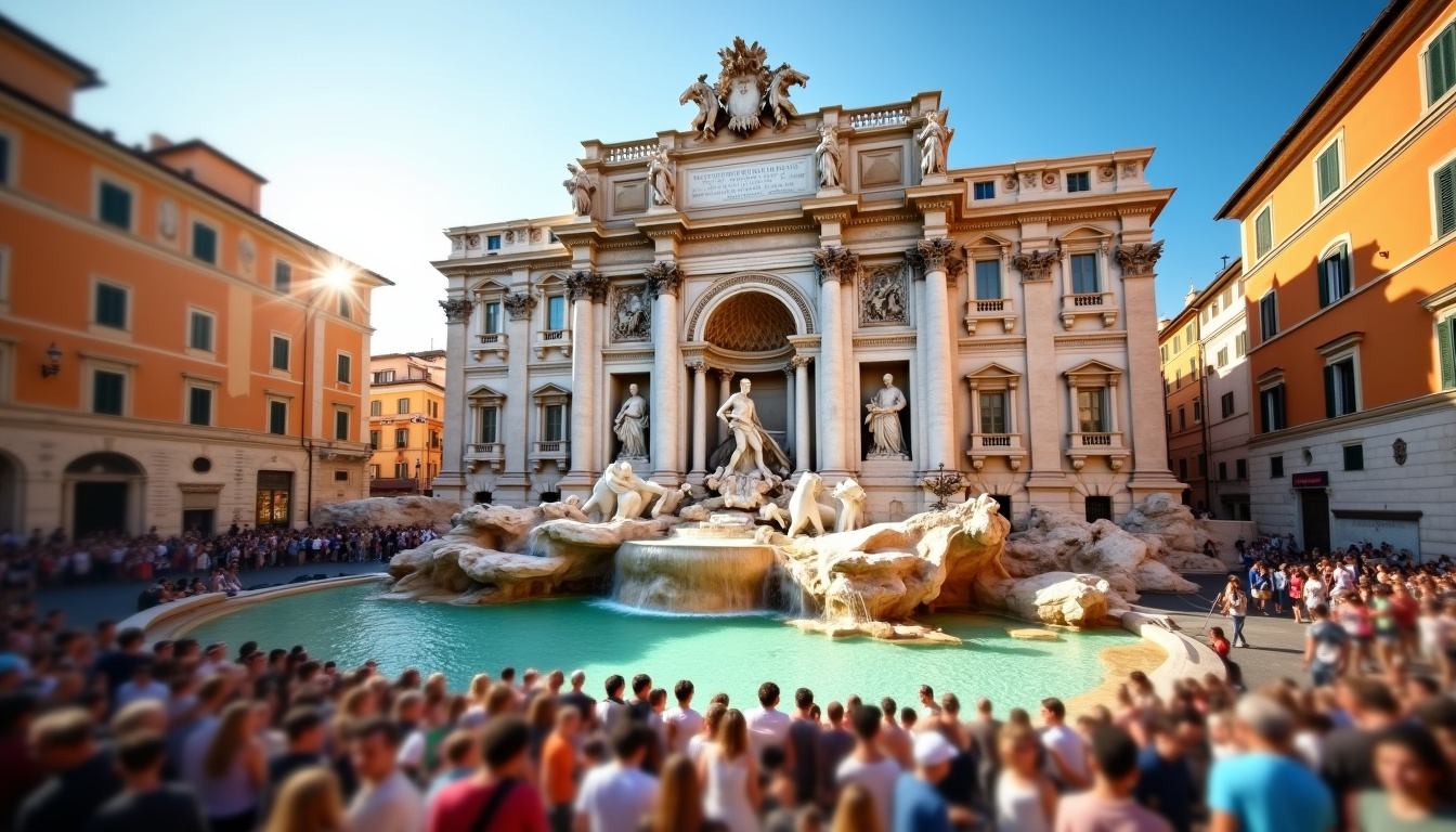 Vue de jour de la fontaine de Trevi sur la Piazza di Trevi à Rome