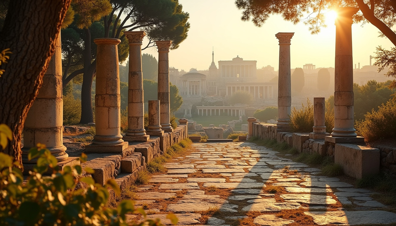 Vue du temple d’Apollon sur le Mont Palatin à Rome, avec colonnes partiellement debout et sol dallé antique