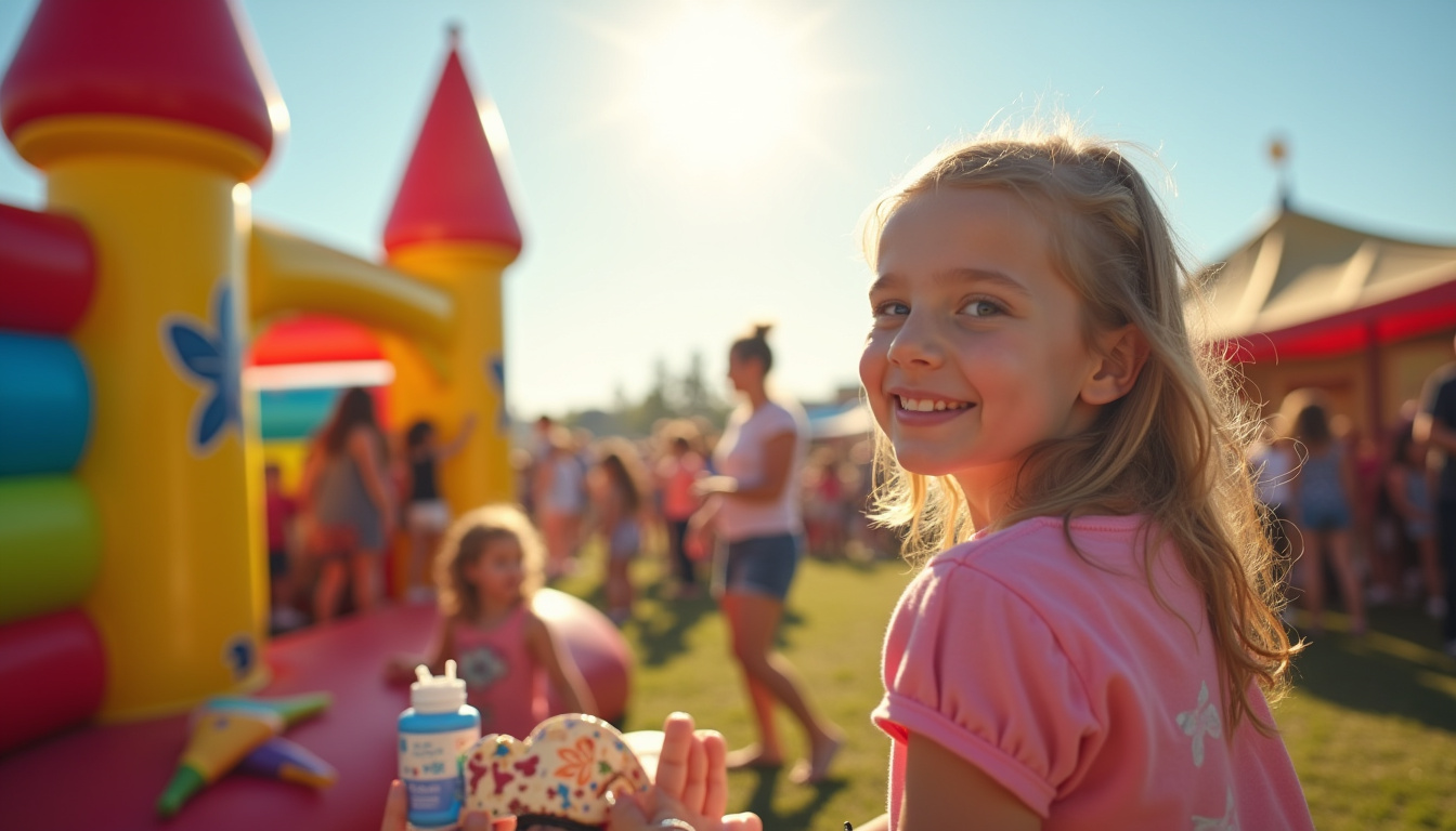 Animation pour enfants à la Foire de Caen avec atelier maquillage et structure gonflable