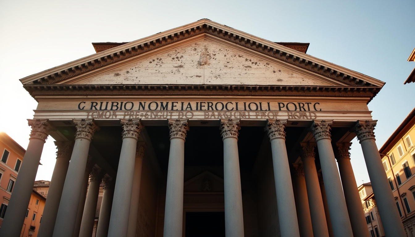 Façade du Panthéon de Rome avec inscription latine M. Agrippa L. f. cos. tertium fecit