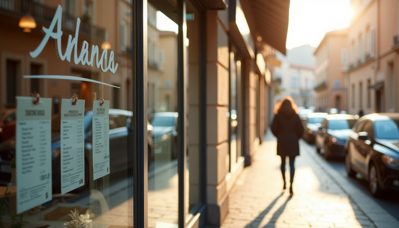 Façade d'une agence immobilière à Privas, avec vitrine affichant des annonces locales et nom de l'agence visible