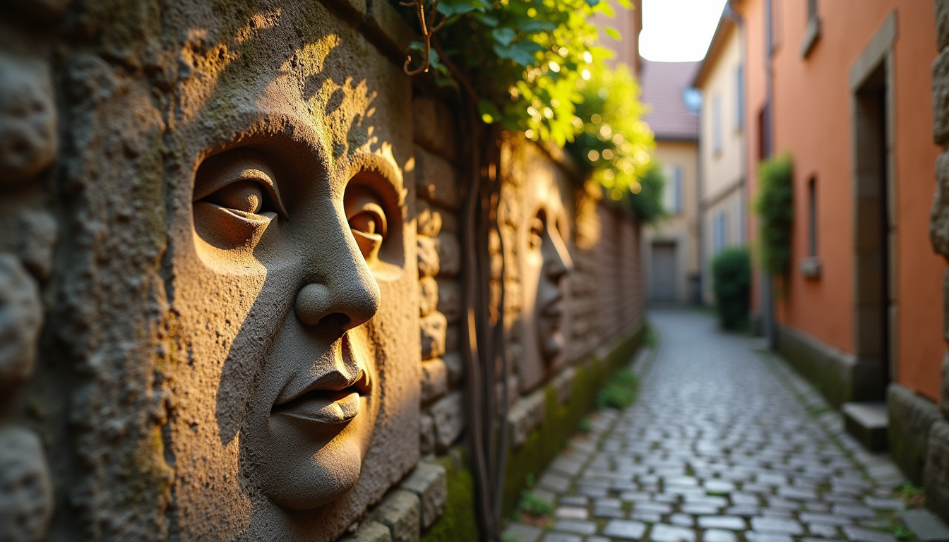 Visages sculptés dans les ruelles d'Antraigues-sur-Volane