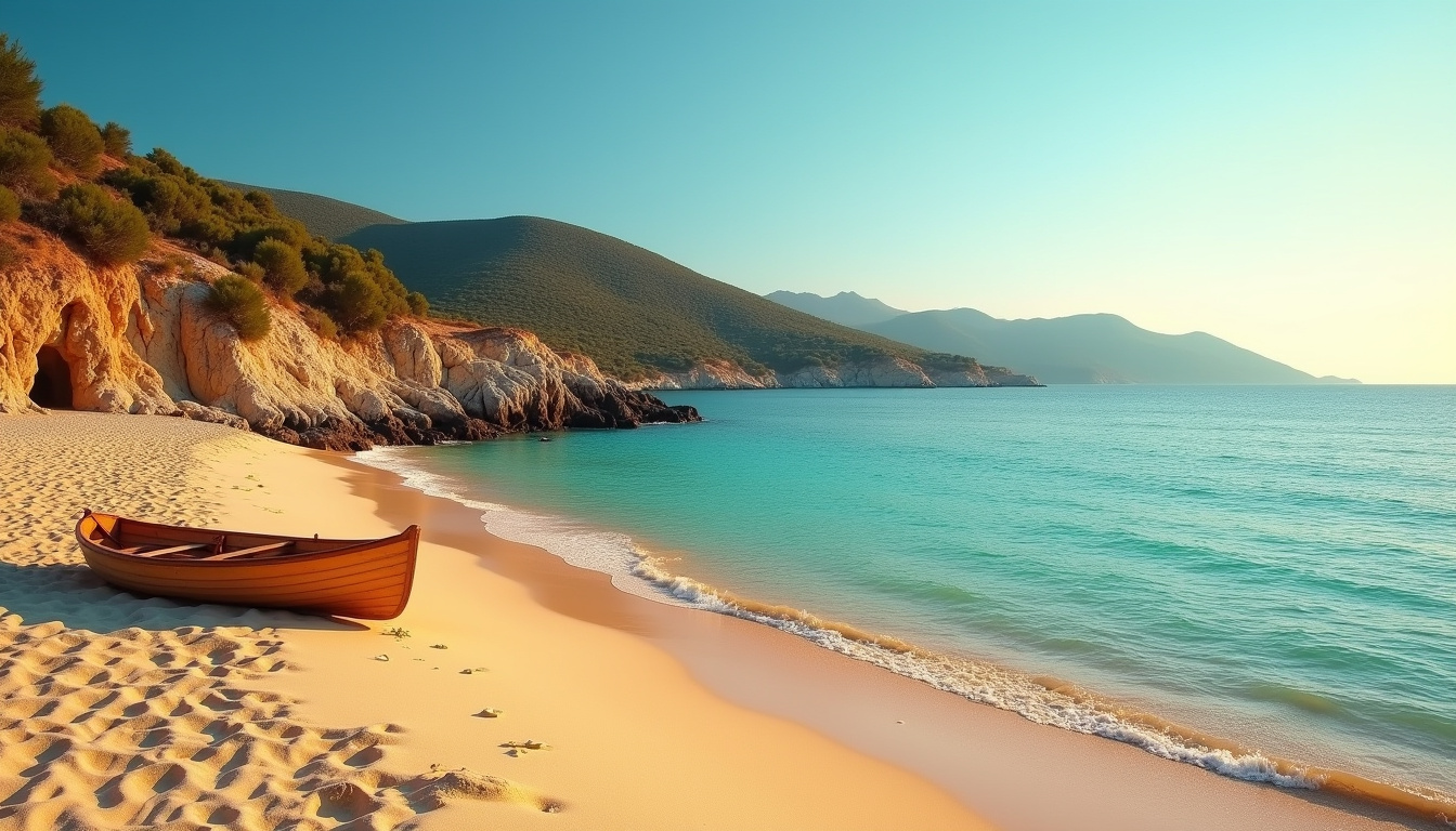 Vue d'ensemble de la plage de Campomoro avec sable fin et eaux turquoises