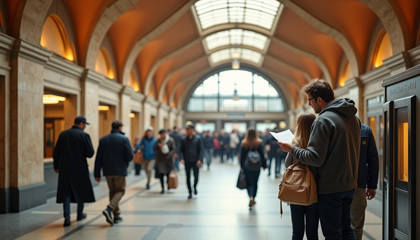 Vue intérieure de la station Termini du métro de Rome avec signalétique et usagers