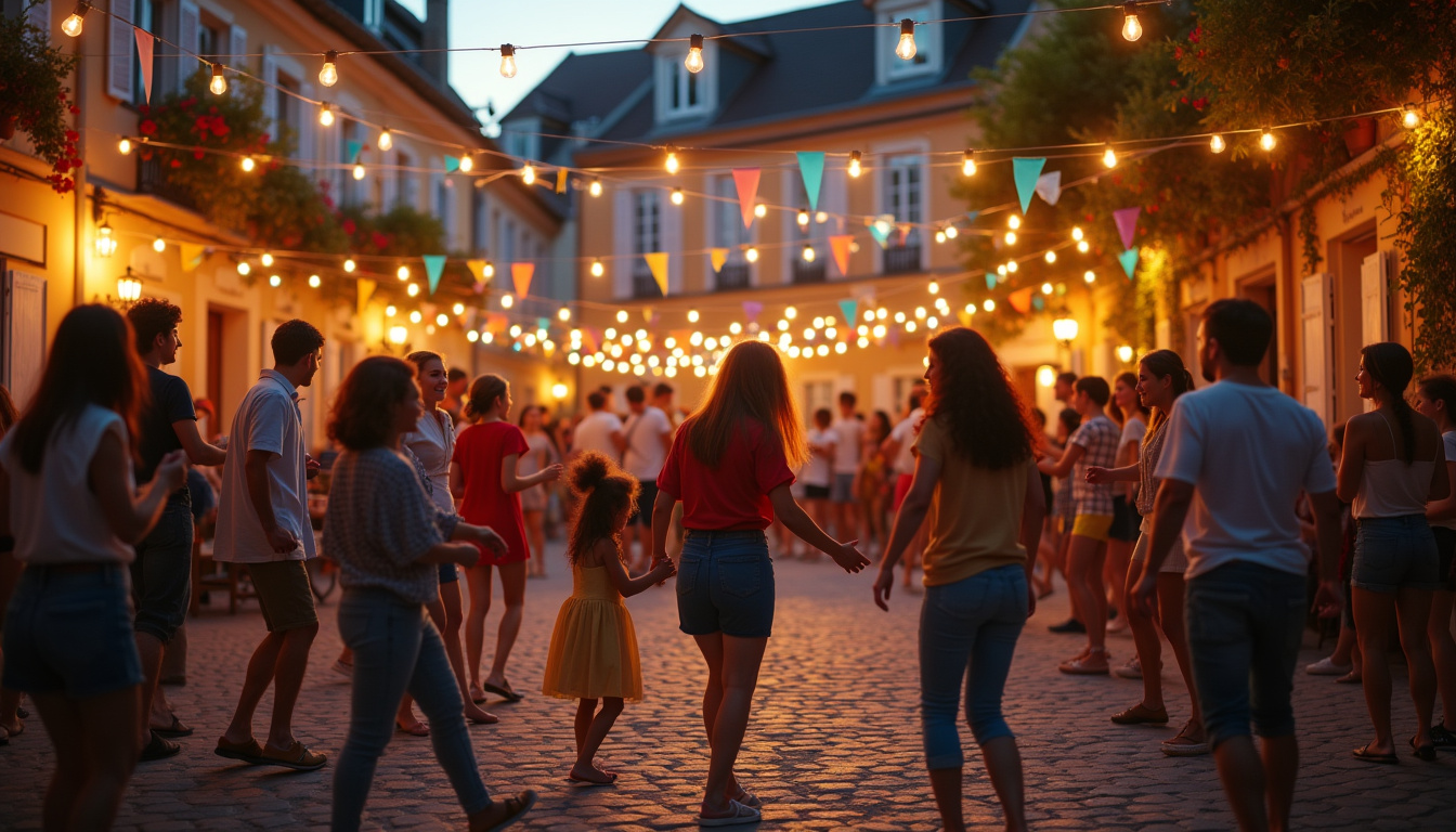 Bal populaire en soirée dans une commune de la métropole nantaise, avec musique, danse et ambiance familiale