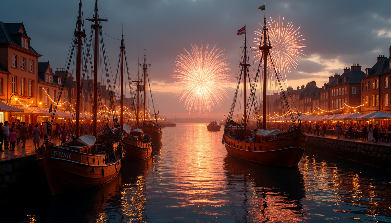 Fête du port du Fret à Plougonvelin avec bateaux anciens et feu d’artifice depuis le quai