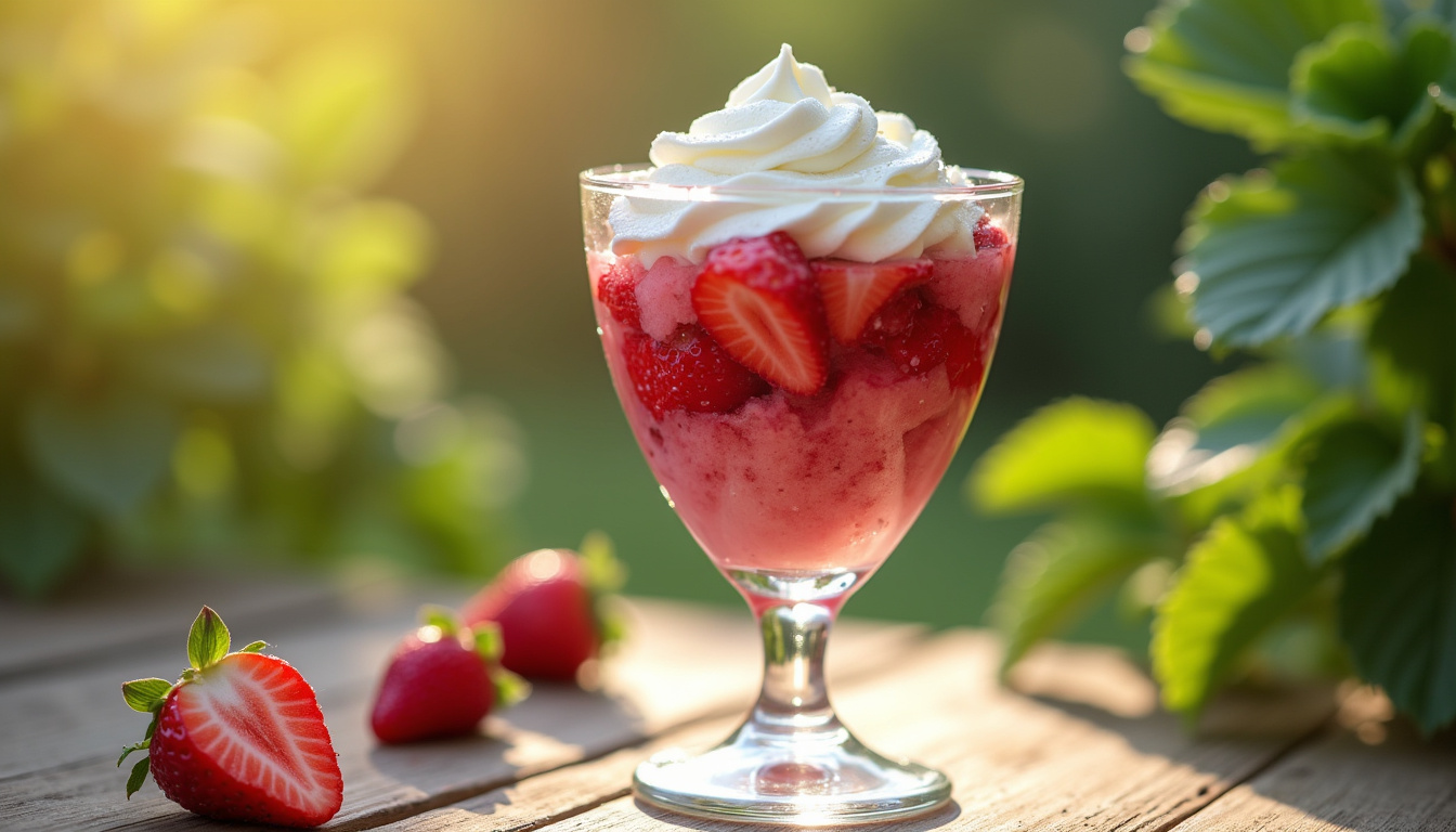 Verrine sucrée aux fraises et rhubarbe avec couche de compotée et chantilly légère