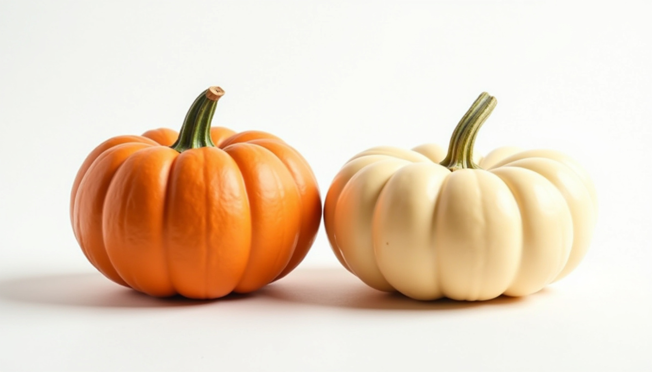 Comparaison visuelle entre une citrouille et un potiron montrant leurs différences de forme et de couleur