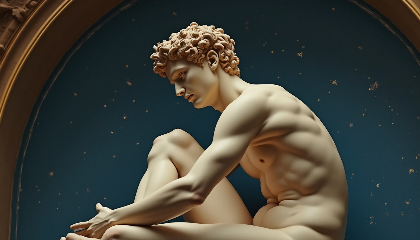 Détail des ignudi, jeunes hommes nus peints par Michel-Ange sur la voûte de la chapelle Sixtine