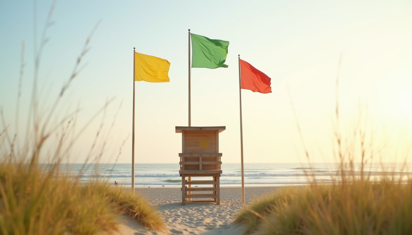 Explication des drapeaux de baignade sur une plage des Landes: vert, jaune, rouge