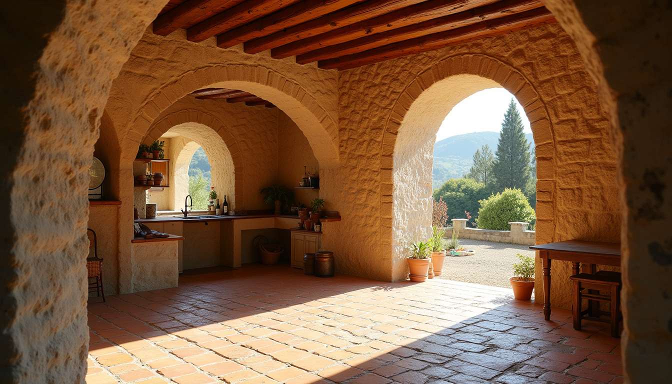Maison en pierre typique de Villeneuve-de-Berg avec tomettes et voûtes apparentes