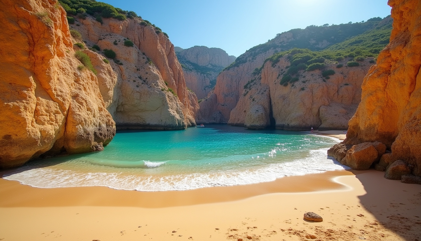 Plage d'Arone en Corse avec sable doré et vue sur les calanques de Piana