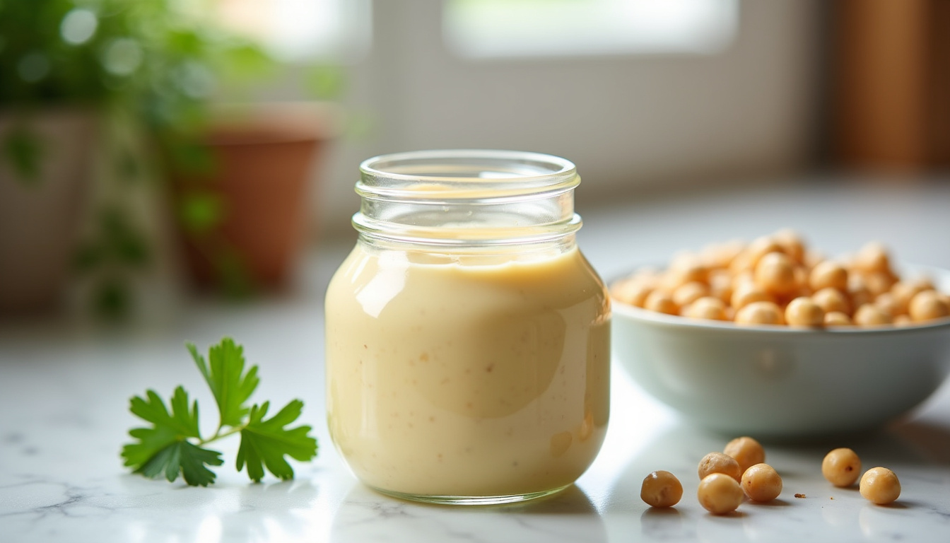 Préparation de mayonnaise végétalienne à base d'aquafaba