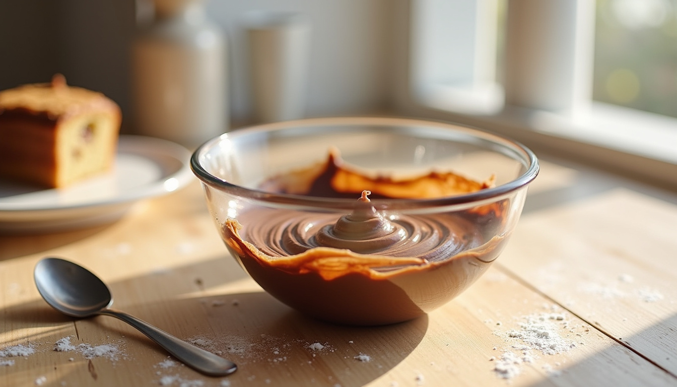 Préparation d'un gâteau marbré sans œufs dans un saladier