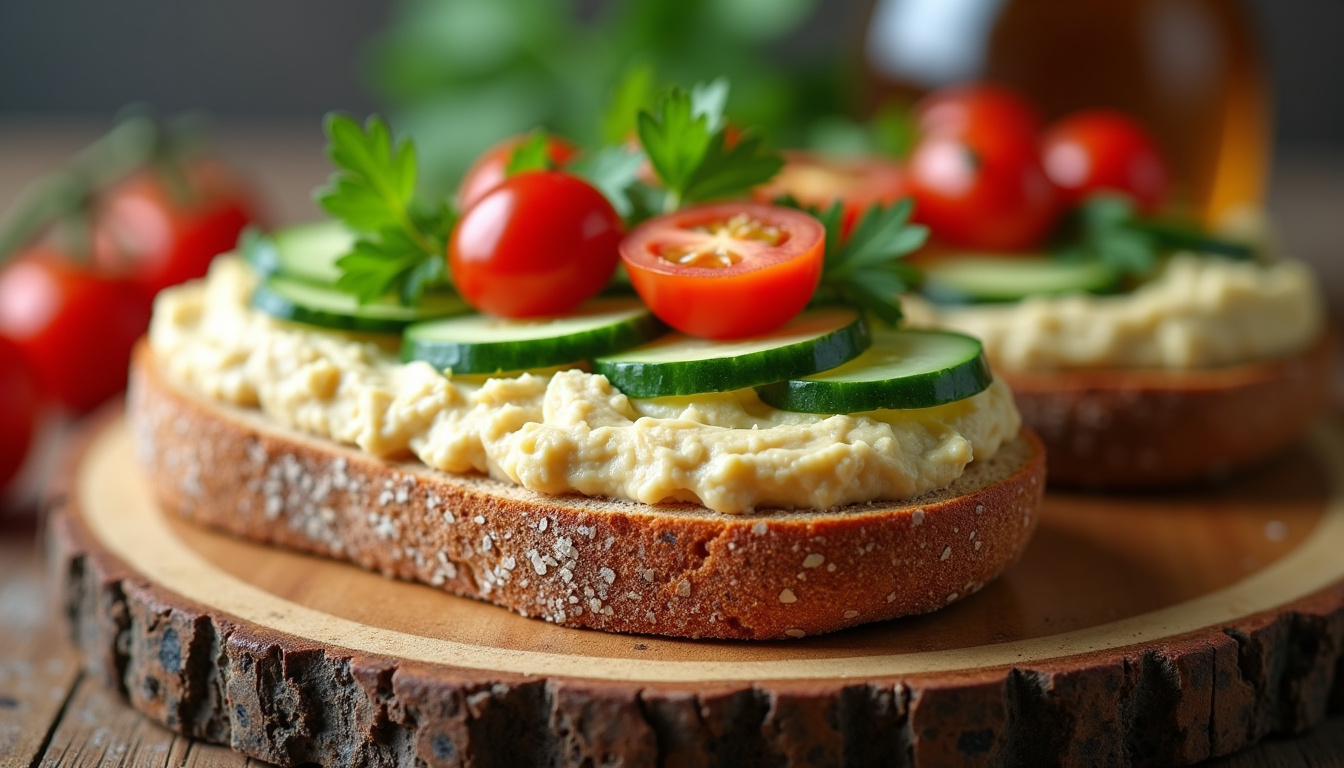 Tartinade de houmous sur pain complet dans un sandwich