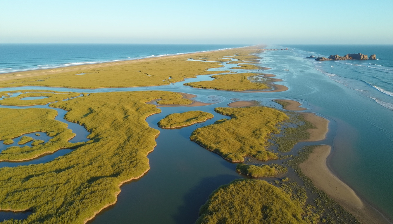 Vue aérienne de la pointe du Bile à Pénestin, site naturel classé avec marais et littoral