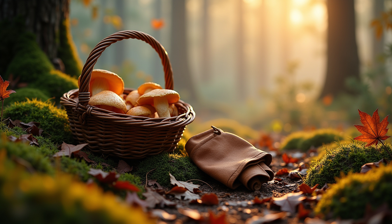 Cueillette de champignons dans une forêt humide en automne