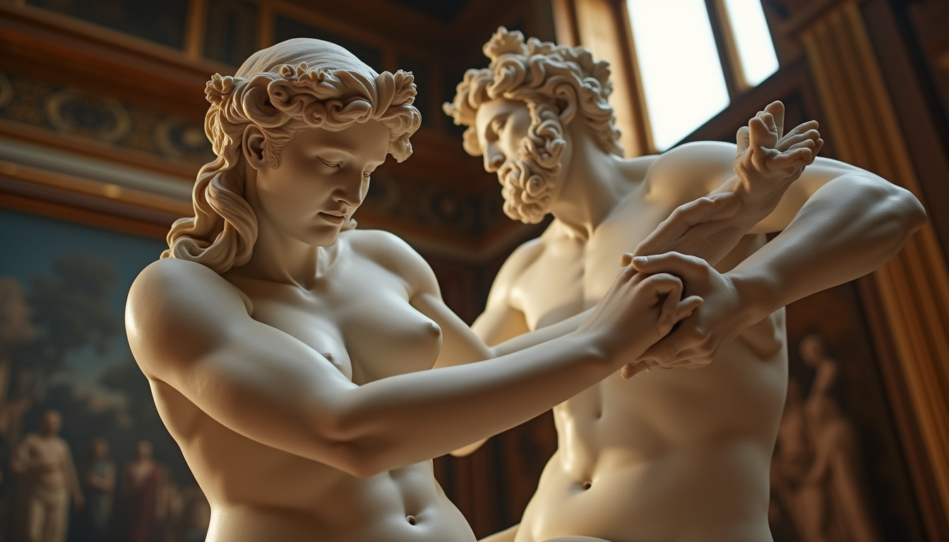 Sculptures emblématiques de la Galerie Borghèse, notamment L'Enlèvement de Proserpine et Apollon et Daphné de Bernini