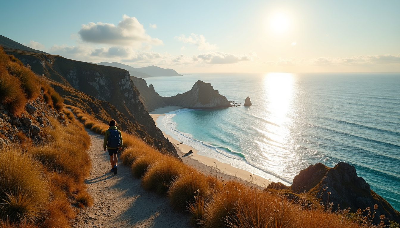 Sentier côtier menant à la plage de Lafiténia avec vue sur l'océan