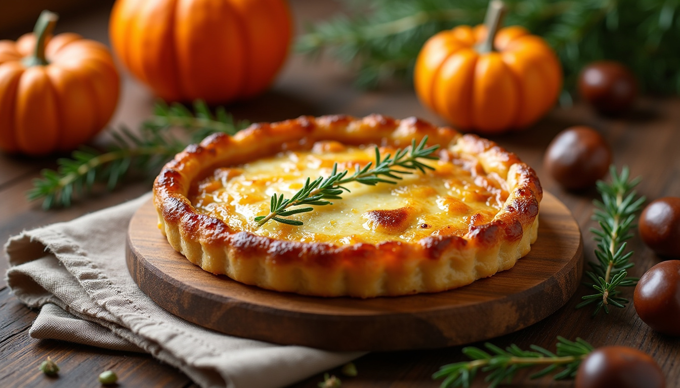 Tartelettes aux oignons caramélisés et chèvre prêtes à servir sur une table d'apéro automnal