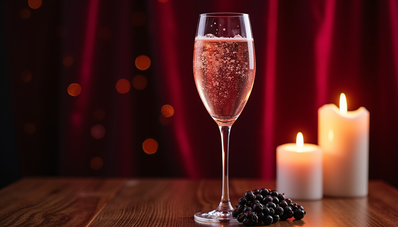 Verre de Kir Royal avec bulles et reflets dorés