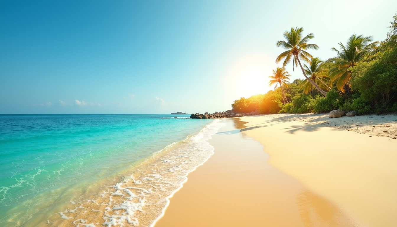 Vue sur la plage de Lafiténia avec eau turquoise et sable fin