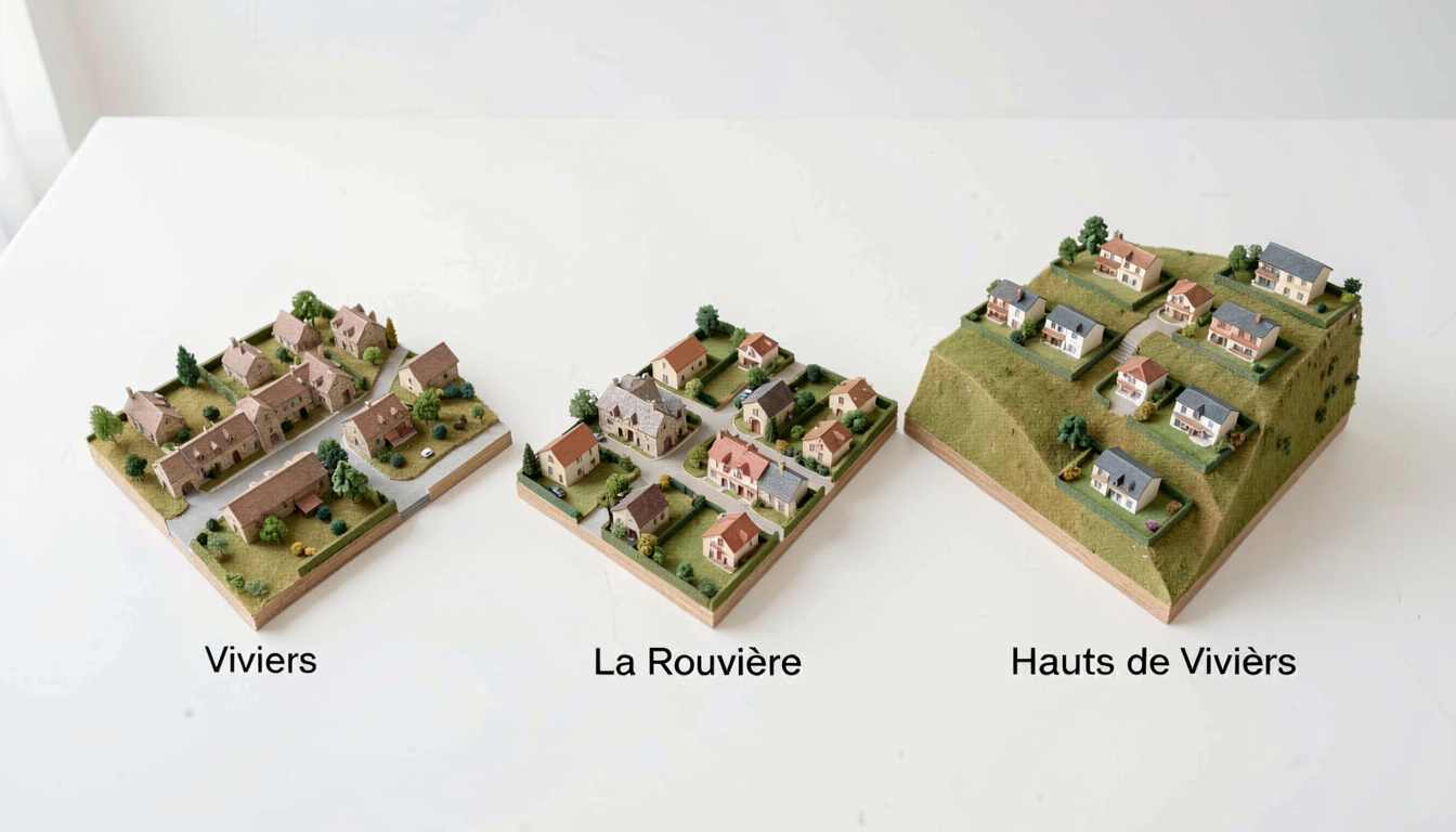 Comparaison visuelle des principaux quartiers de Viviers: centre-ville, La Rouvière, Hauts de Viviers