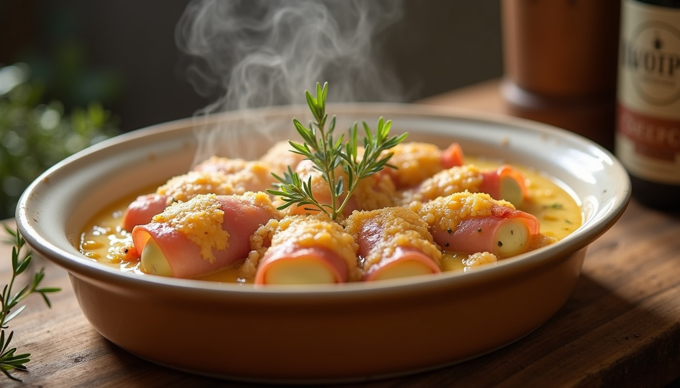 Endives au jambon light gratinées et présentées dans un plat