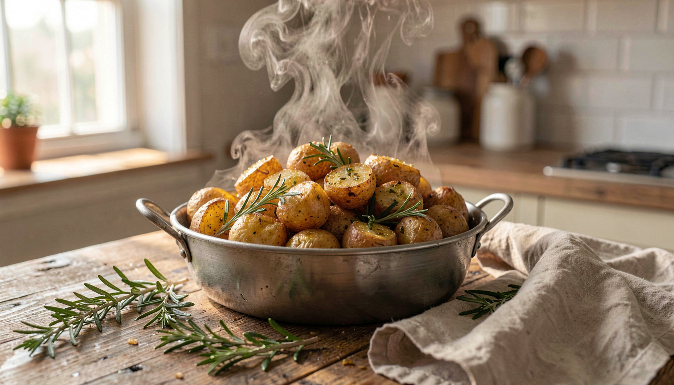 Pommes de terre rôties croustillantes sortant d'une friteuse Ninja Air Fryer