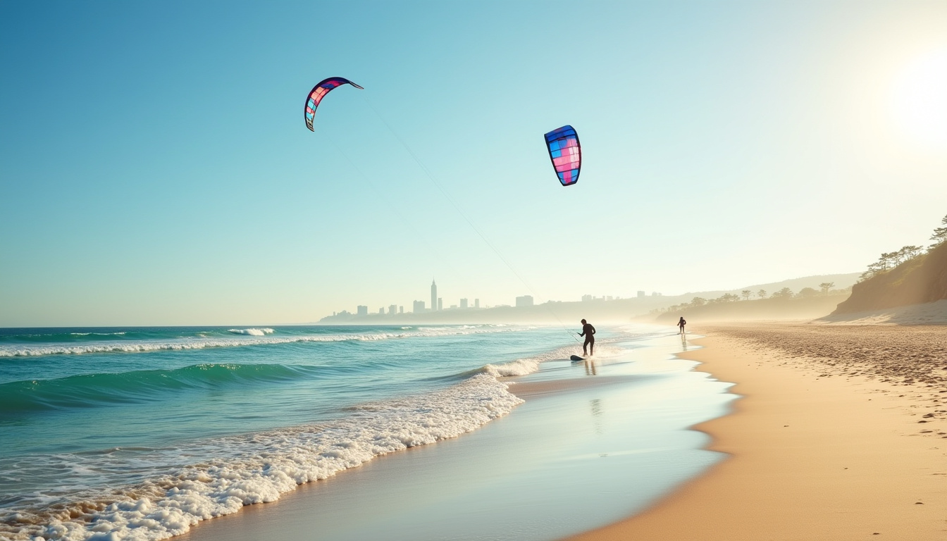 Pratiquants de kitesurf en action sur la plage de Bonneveine à Marseille