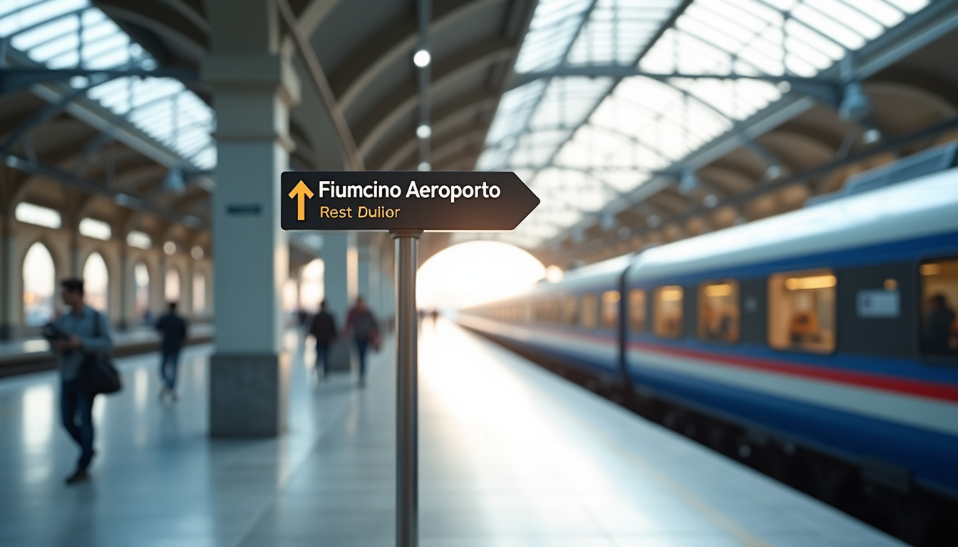 Quai de la gare Termini avec signalétique indiquant le départ du train pour Fiumicino